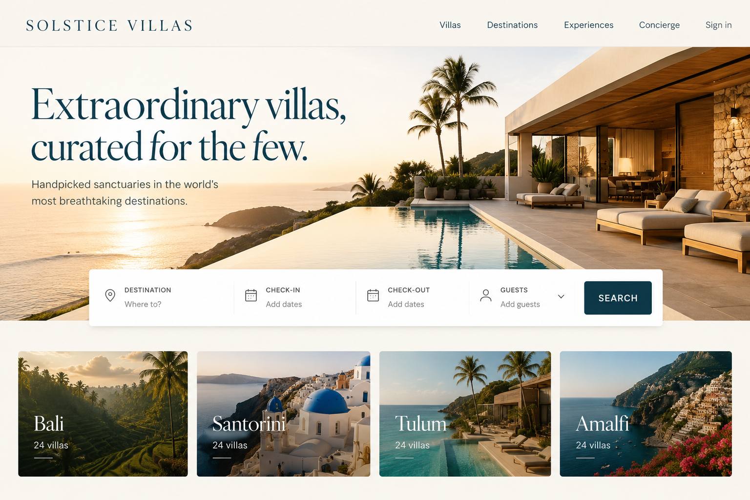 Платформа бронирования вилл Solstice Villas